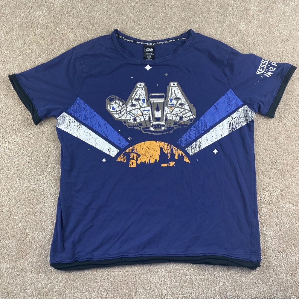 Star Wars Galaxys Edge Millennium Falcon Kessel Run Navy T-Shirt Mens Large